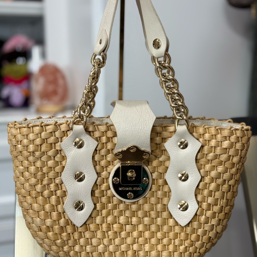 Michael Kors Woven Tan and Cream Shoulder Bag